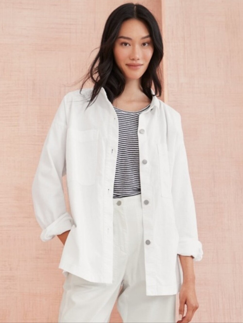 Eileen Fisher Cotton Hemp Stretch Classic Collar Jacket Size XL